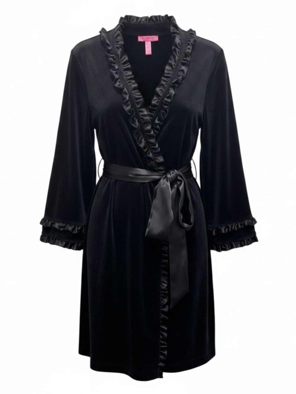 Betsy Johnson Intimates Black Velvet Ruffle Robe Size Medium